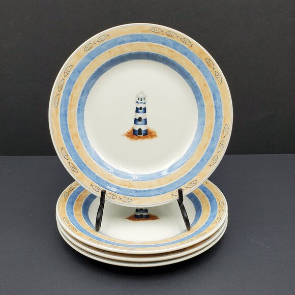 Churchill CCH16 Lighthouse Salad Plates Churchill Nautical Fish Border Plates - Picture 1 of 6